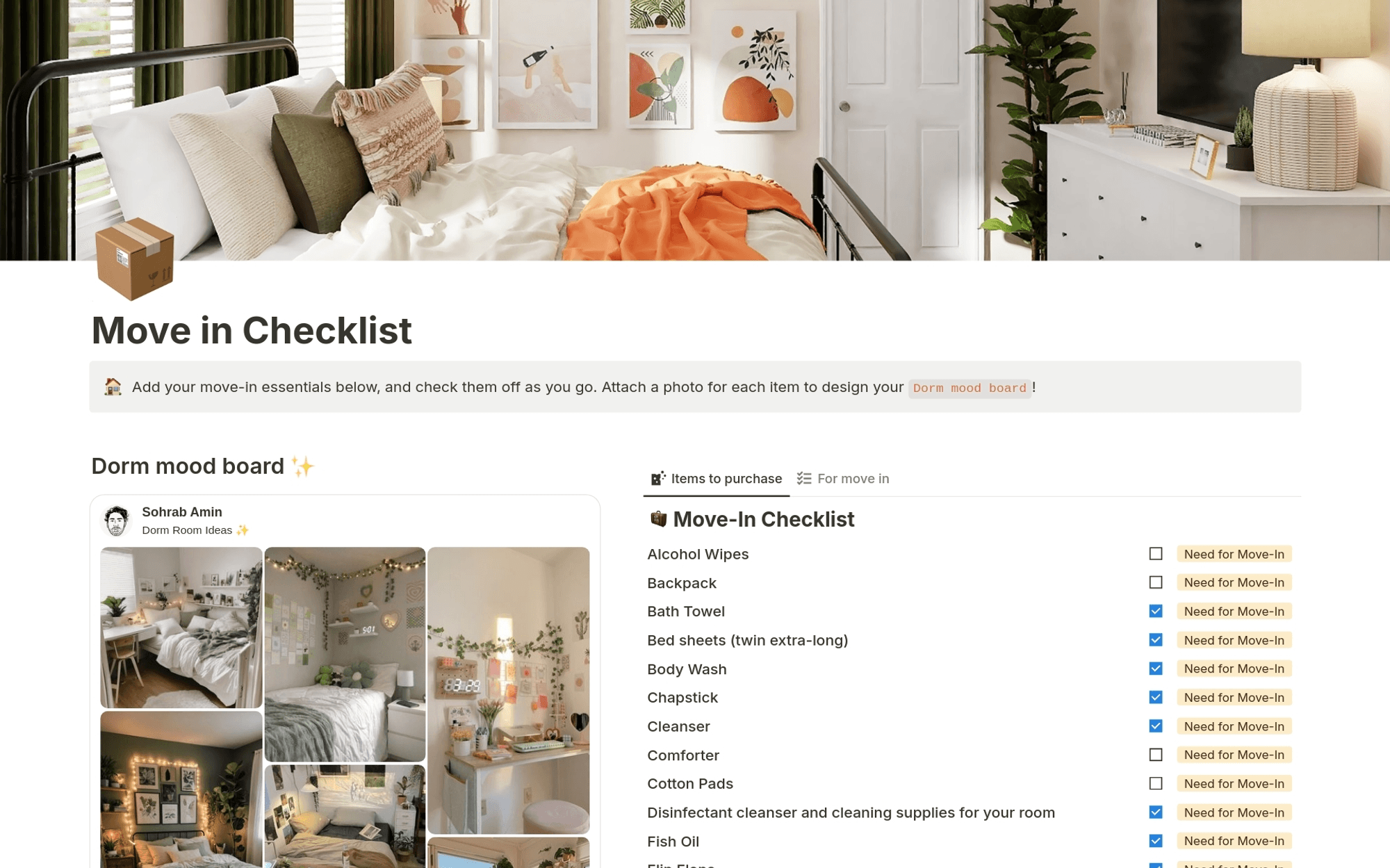Image of move-in checklist template