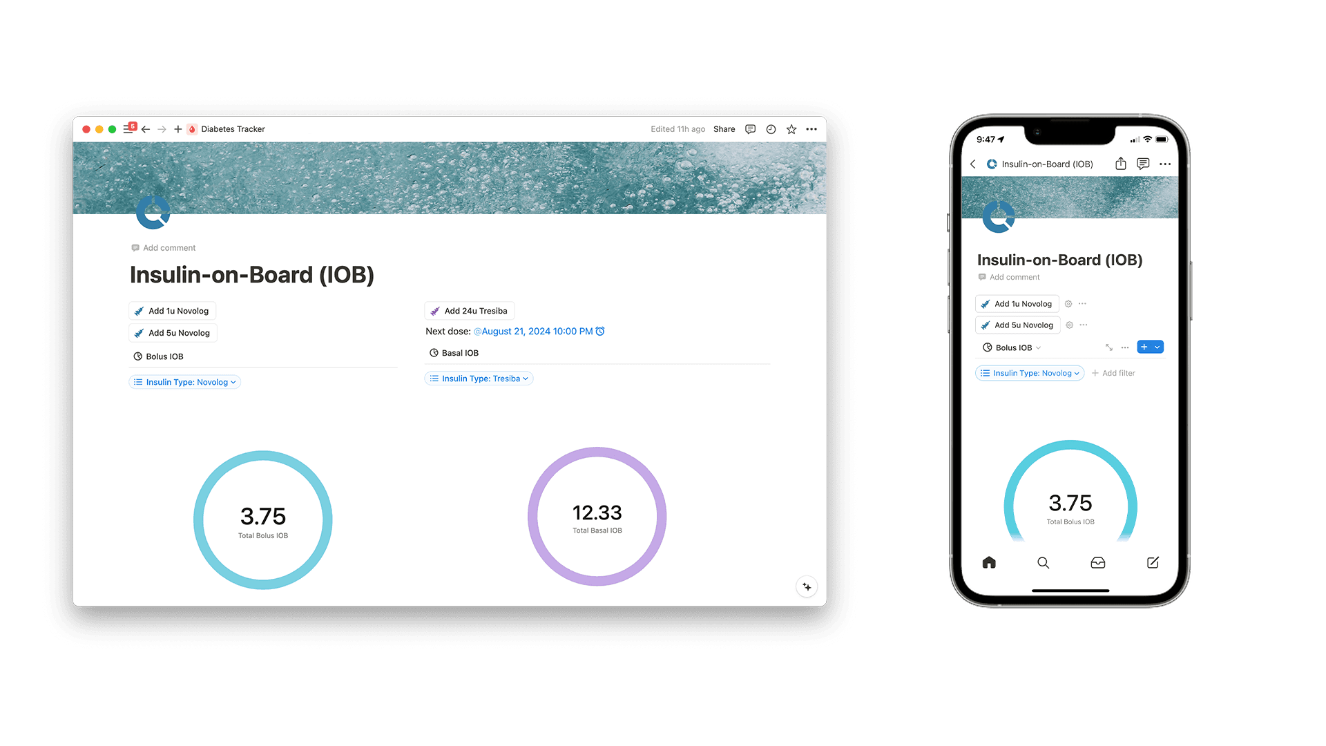 A mix of buttons, databases, and charts help me manage my insulin on a more regular and reliable schedule.