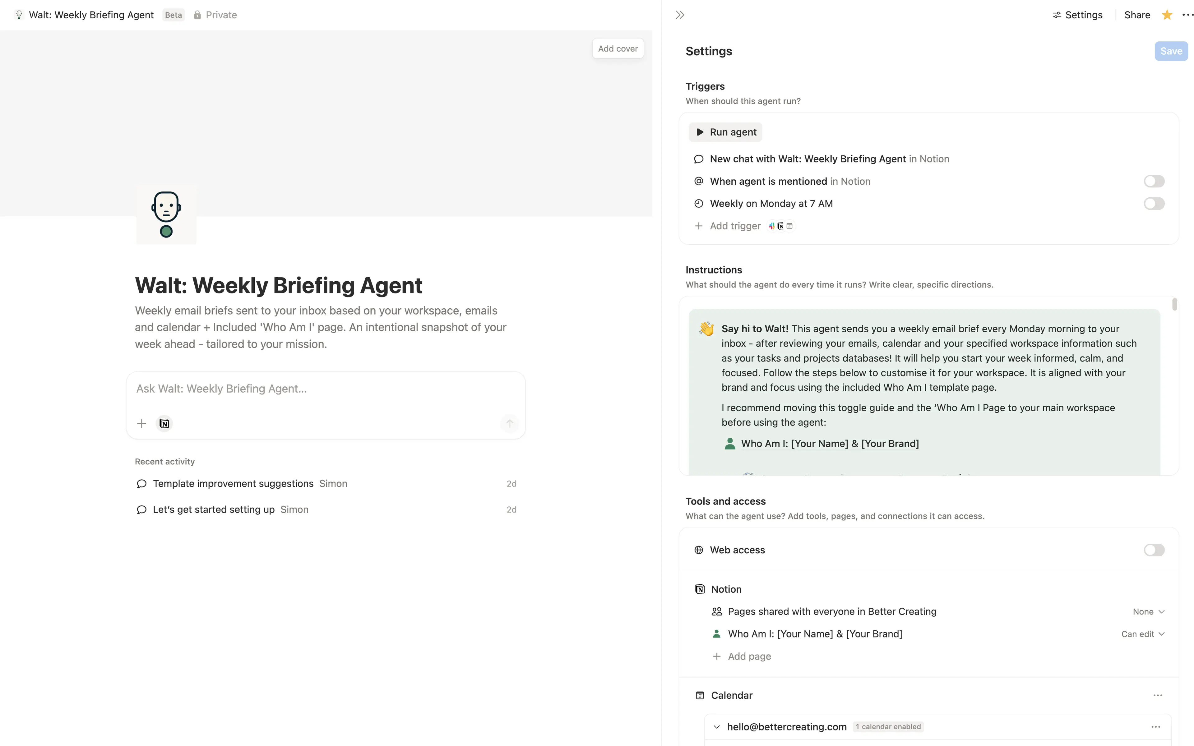 Walt: Weekly Briefing Agent